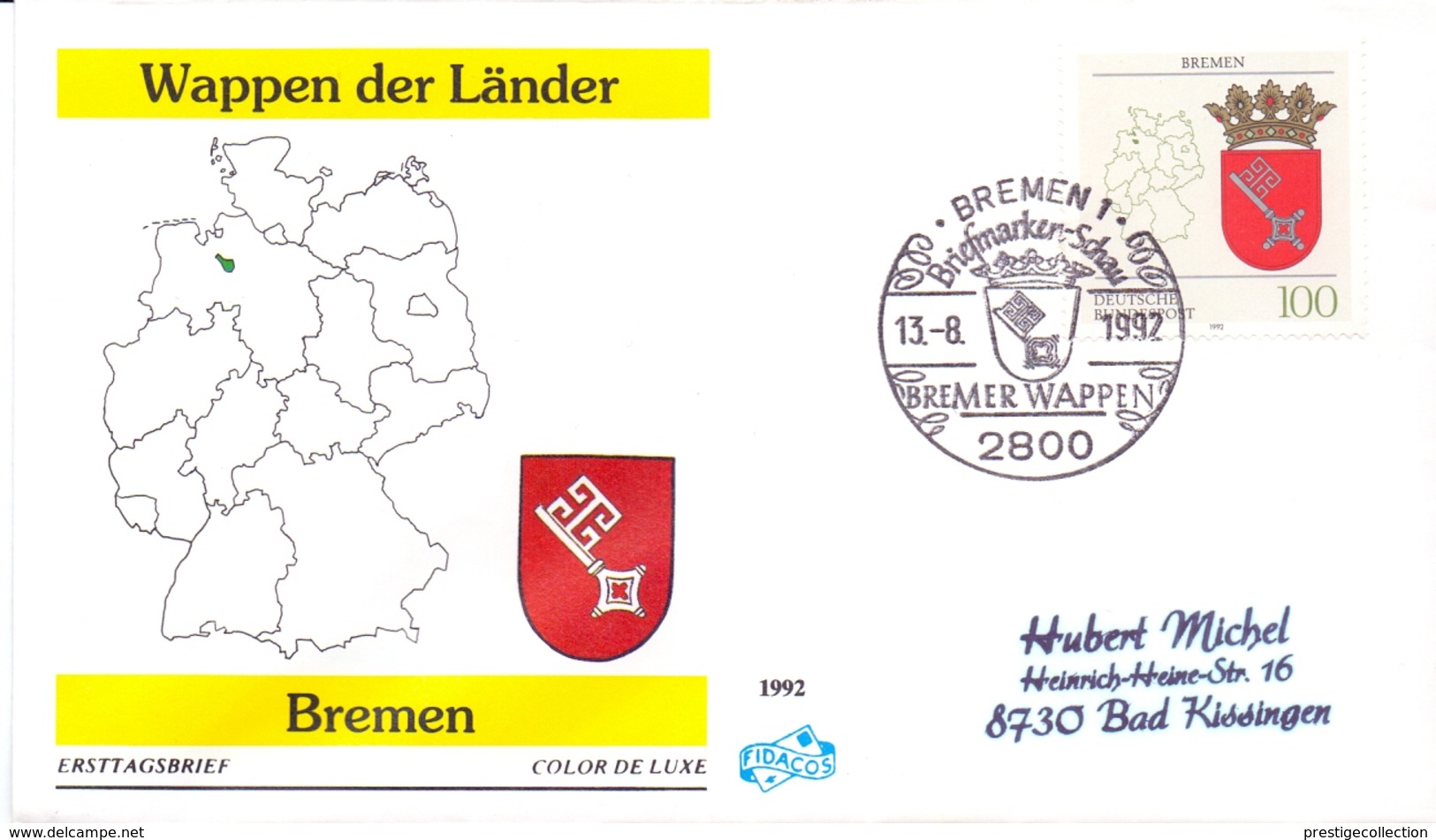 BERLIN WAPPEN DER LANDER BREMEN1992 COVER   FDC   (GEN190263) - Otros & Sin Clasificación