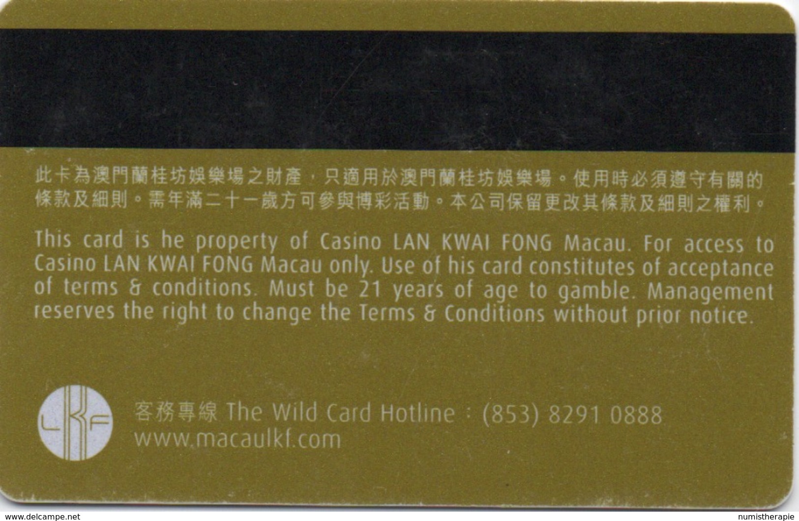 Carte De Membre Casino : Lan Kwai Fong Macau Macao : Wild Card GOLD - Cartes De Casino