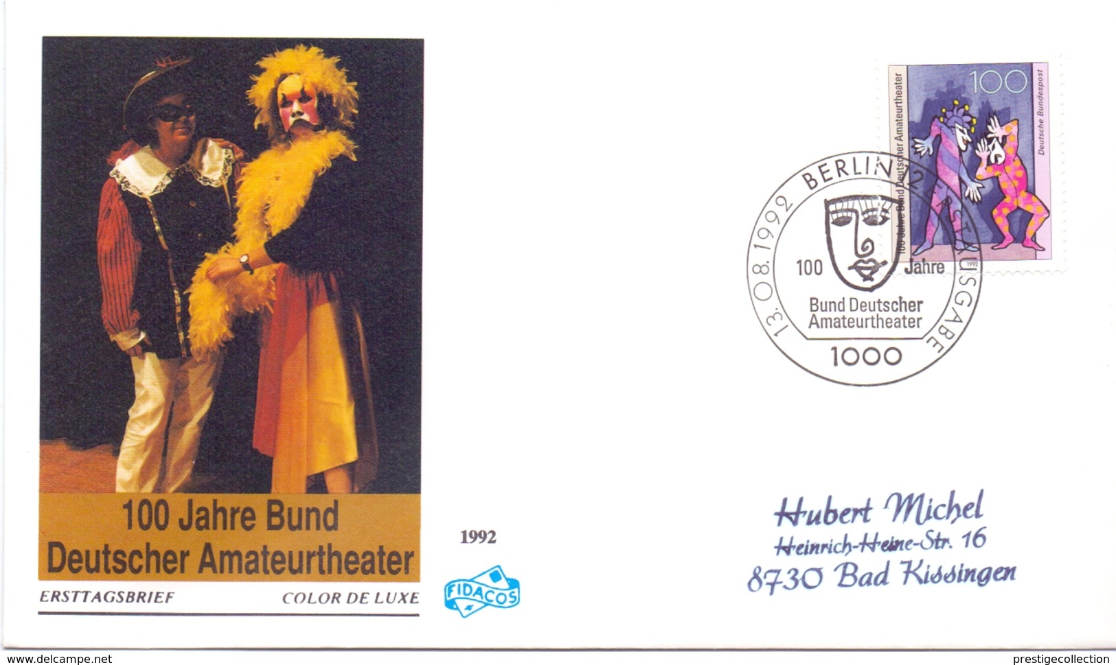 BERLIN 100 JAHRE BUND DEUTSCHER AMATEURTEATER 1992 COVER   FDC   (GEN190264) - Otros & Sin Clasificación