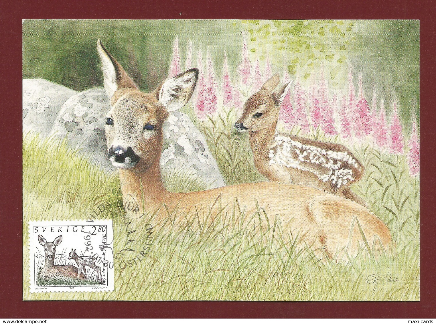 Schweden / Sverige   Mi.Nr. 1700 , The Stamp " Roe Deer And Kid " - Maximum Card Nr. 64 - 1992.01.30 - Cartes-maximum (CM)