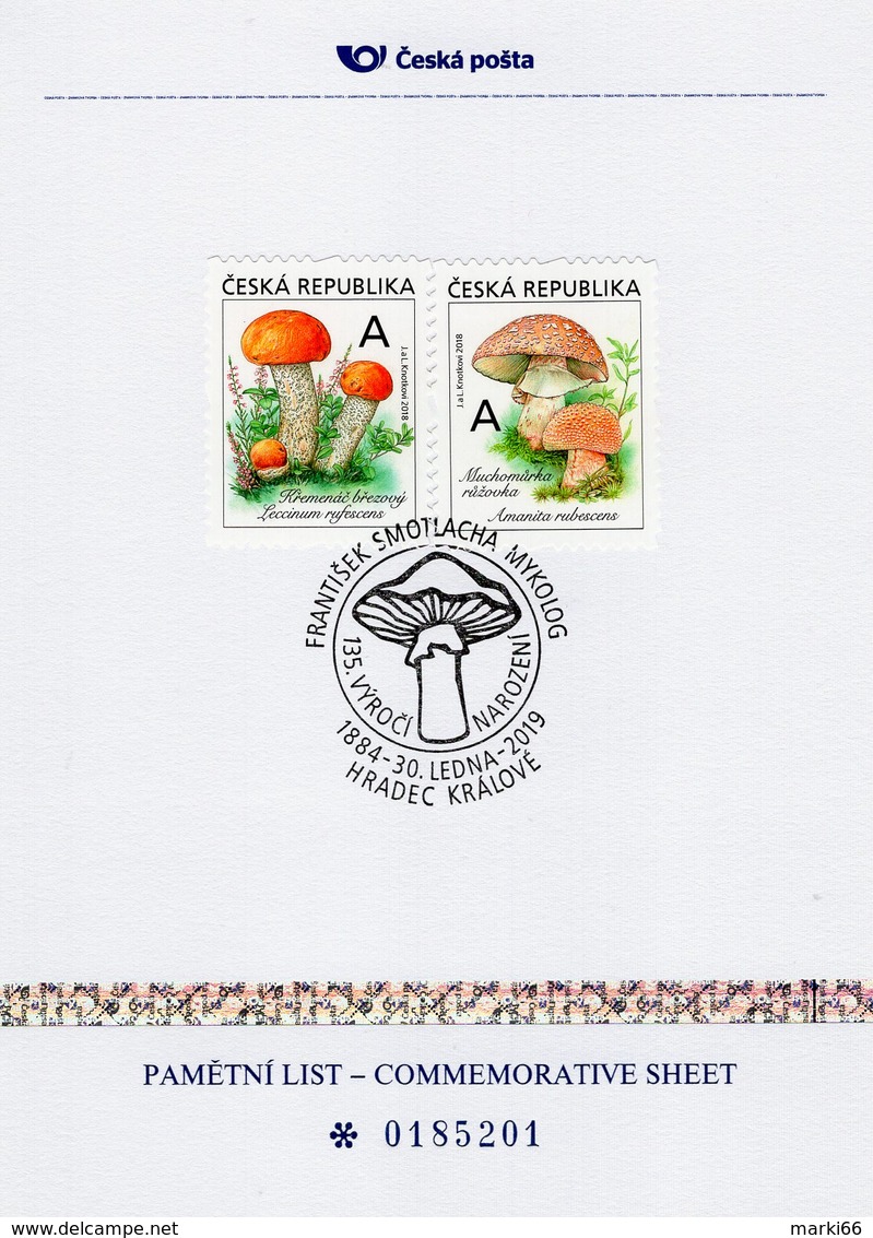 Czech Republic - 2019 - Frantisek Smotlacha, Czech Mycologist - Edible Mushrooms - Commemorative Sheet With Hologram - Storia Postale