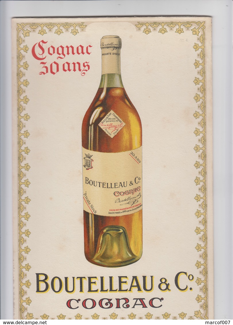 Cognac - Boutelleau & C - °publicité Ancienne Sur Carton Très Bel état - Pub Alcool 18.5 X 29 Cm - Impr Champenois Paris - Alcools