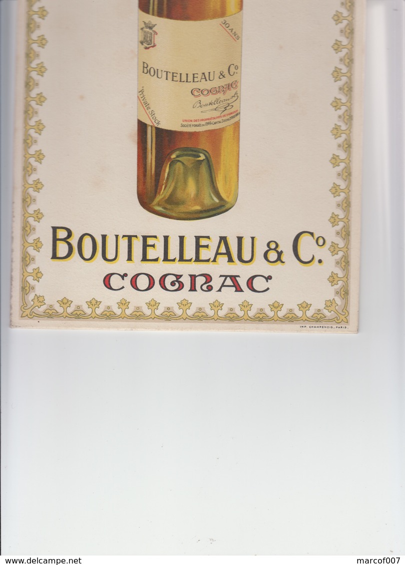 Cognac - Boutelleau & C - °publicité Ancienne Sur Carton Très Bel état - Pub Alcool 18.5 X 29 Cm - Impr Champenois Paris - Alcools