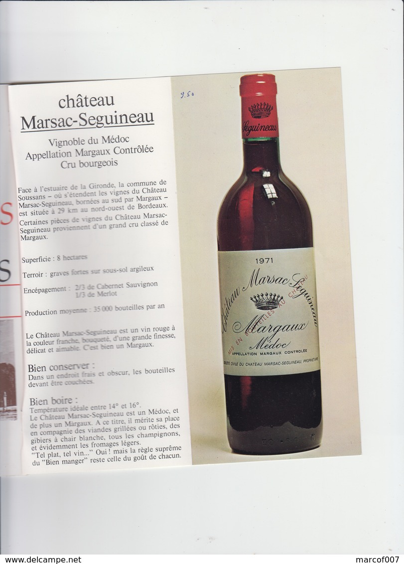 PUB - VIN DE BORDEAUX - VIGNOBLES DE BORDEAUX -MARGAUX - PAUILLAC - CHATEAU REYSSON - CATALOGUE 5 PAGES 1977 - Alcools