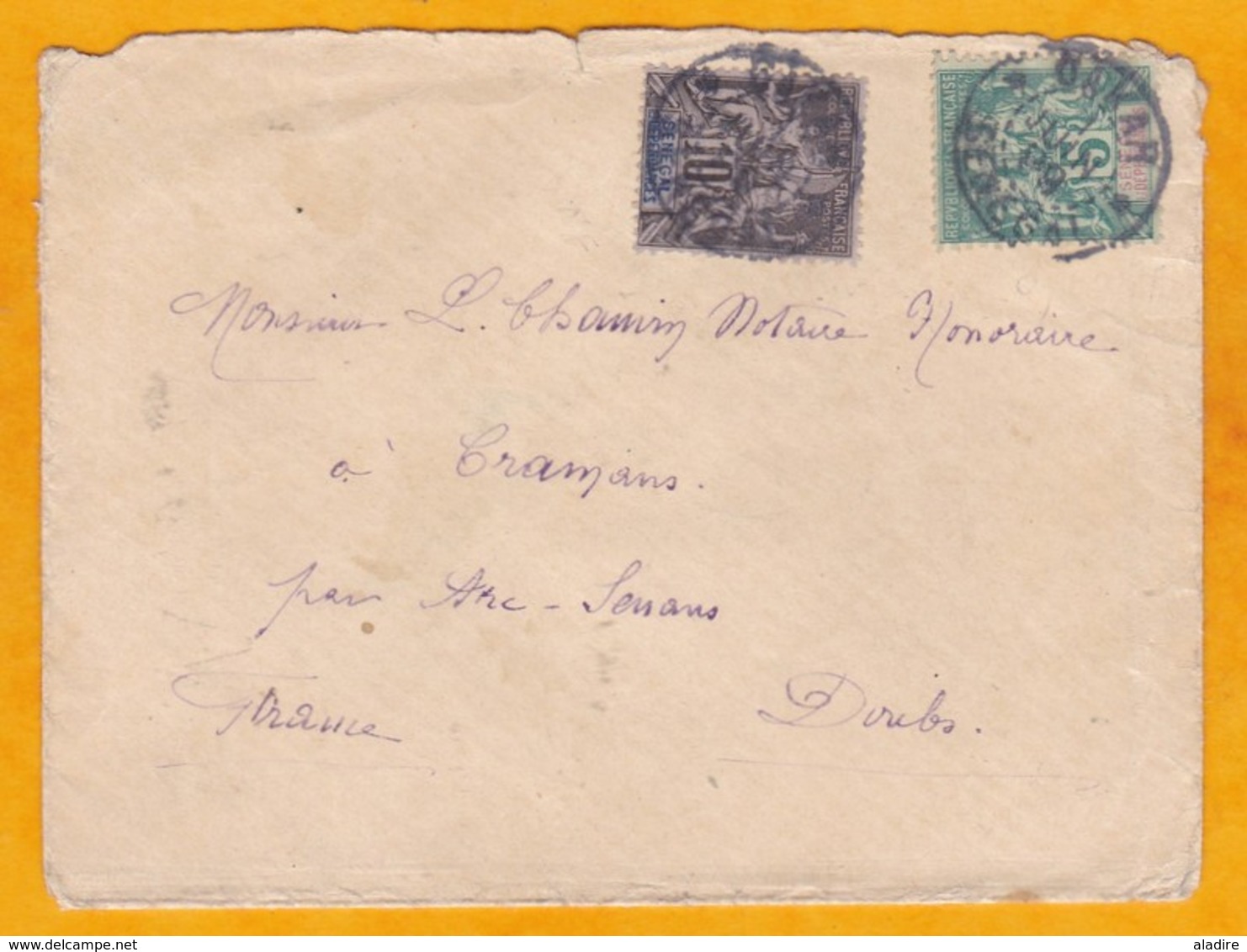 1899 - Enveloppe De Dakar, Sénégal Vers Cramans, Par Arc Senans, Doubs - Affrt 15 C Type Groupe 10 C + 5 C - Cad Arrivée - Lettres & Documents