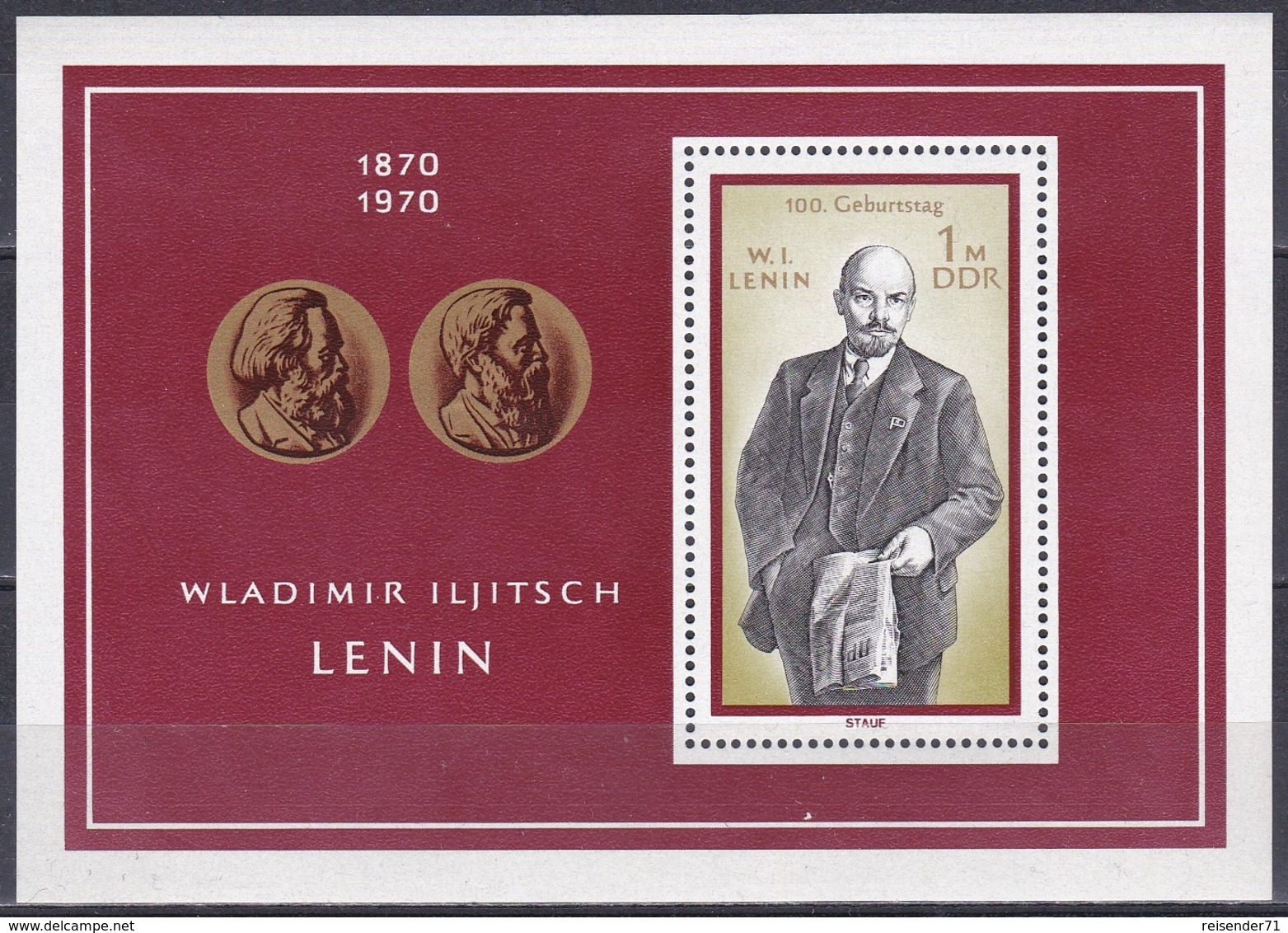 Deutschland Germany DDR 1970 Geschichte History Persönlichkeiten Politiker Lenin Marx Engels, Bl. 31 ** - Neufs