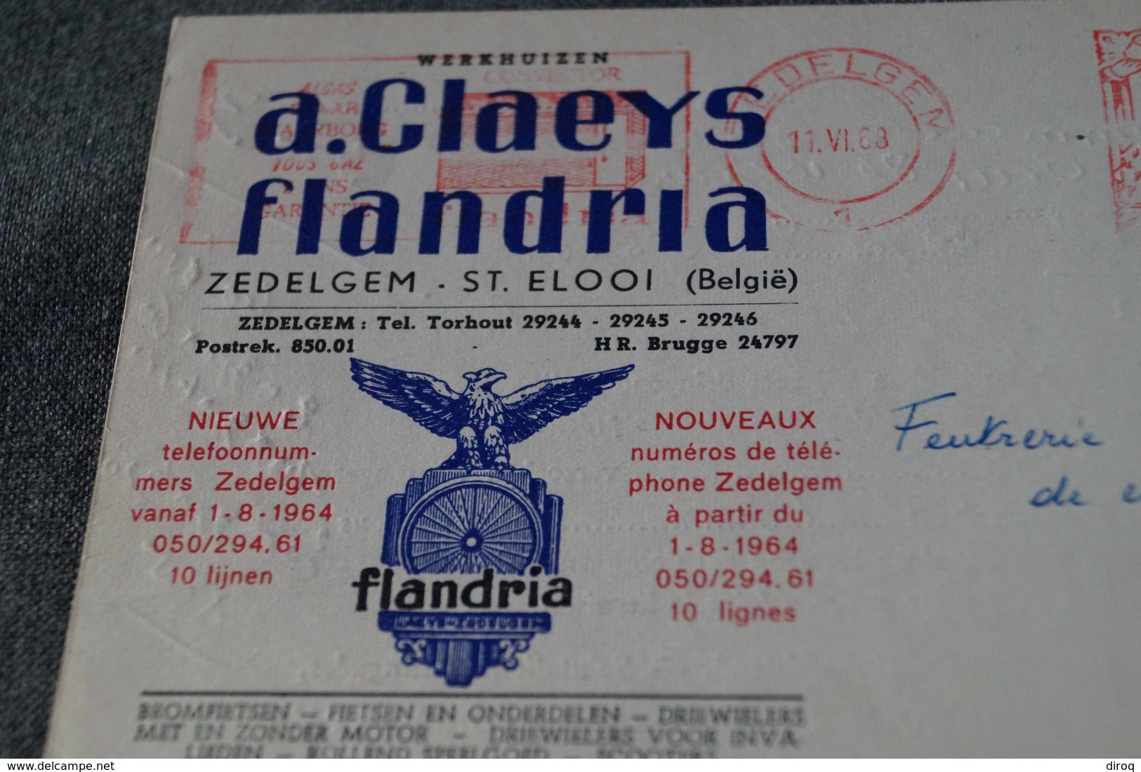 Publibel,Flandria 1968,A.Claeys Zedelgem ,pour Collection - Publibels