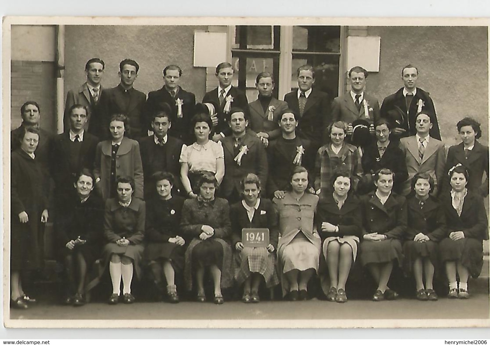 Carte Photo Groupe école 1941 En Face Café - To Identify