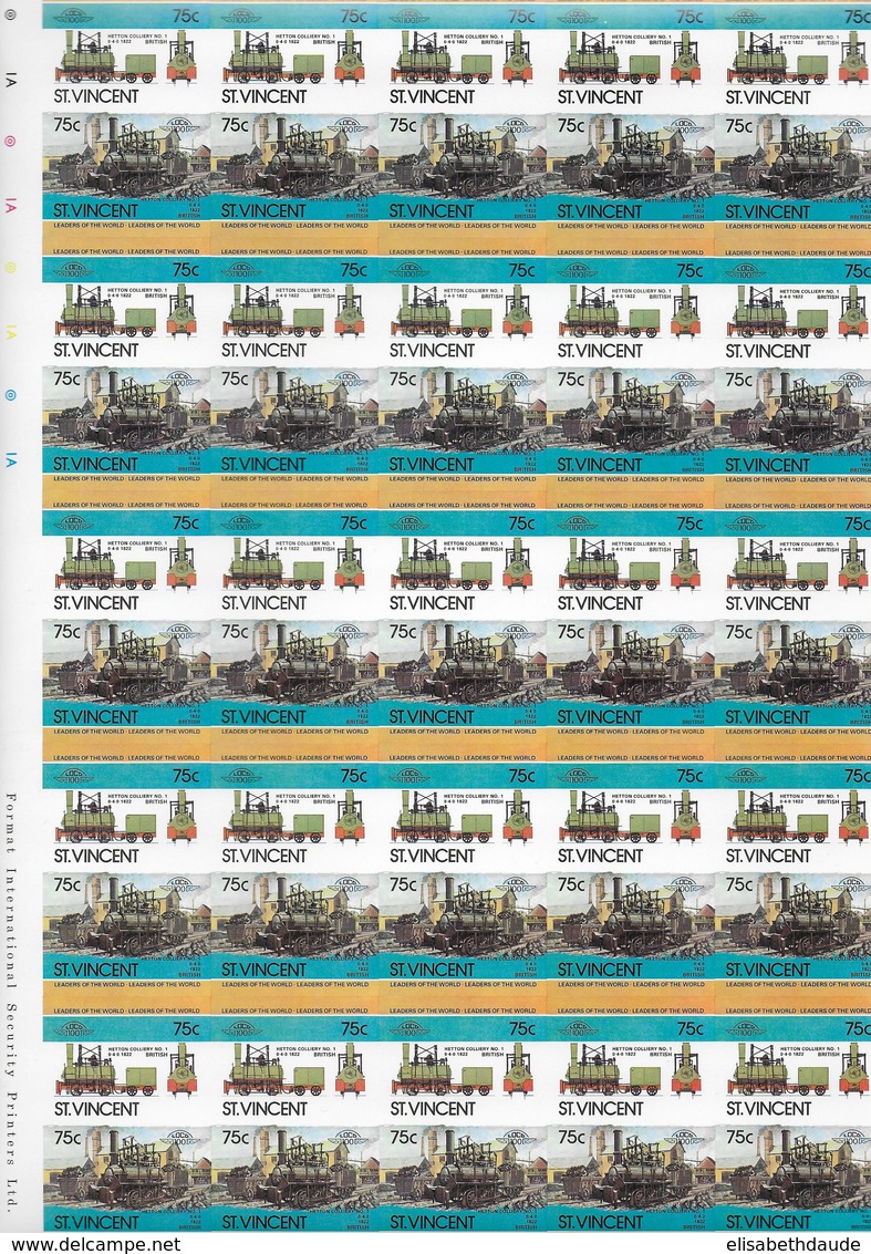 ST VINCENT - ESSAI COULEUR En 7 FEUILLES COMPLETES ! 1984 - Mi 736/7 ** MNH - LOCOMOTIVES / TRAIN 35c - - St.Vincent (1979-...)