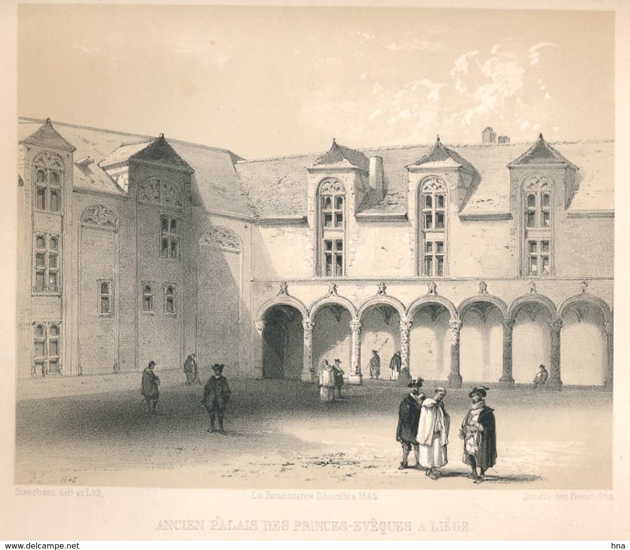 L'ancien Palais De Liège En 1845 - Estampes & Gravures