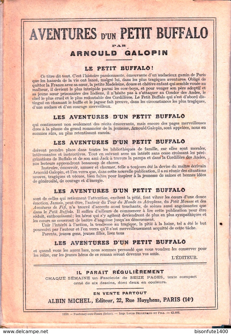 Tintin : " Les aventures d'un petit Buffalo " d' Arnould GALOPIN aux Editions ALBIN Michel en 1930 : Volume 1.