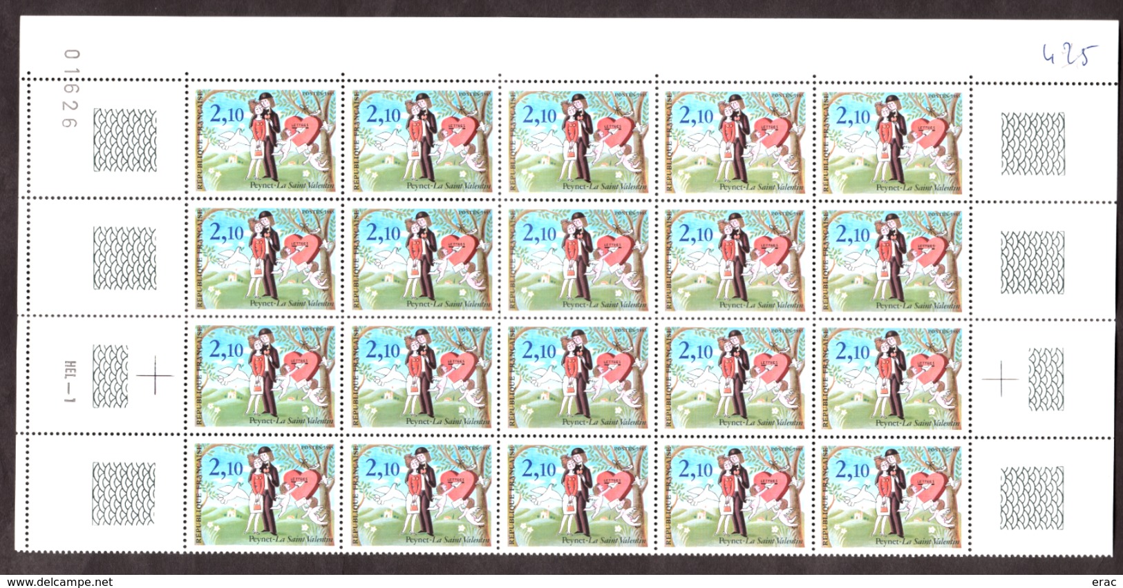 Variété "oiseau Dans La Branche" Sur 1 Tp Dans Un Bloc De 20 (haut De Feuille) - N° 2354 - Neufs ** - Saint Valentin - Unused Stamps