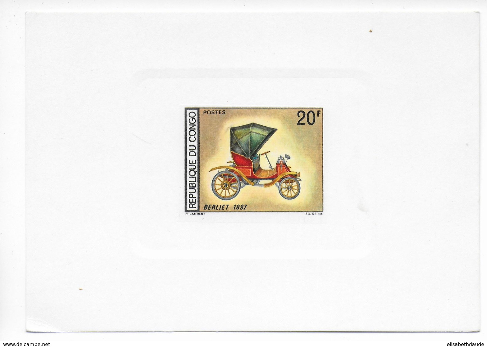 CONGO - 1968 - EPREUVE DE LUXE - YVERT N°223 - AUTOMOBILE BERLIET 1897 - Sonstige & Ohne Zuordnung