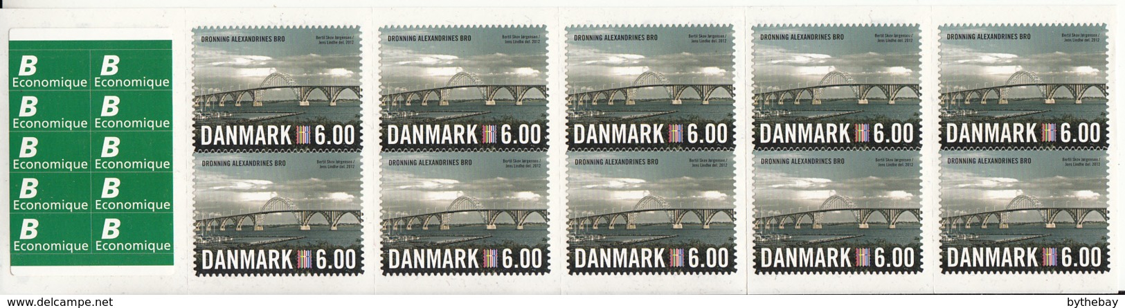 Denmark 2012 MNH Sc #1583a 6k Queen Alexandrine Bridge Booklet Of 10 + 10 Etiquettes - Carnets