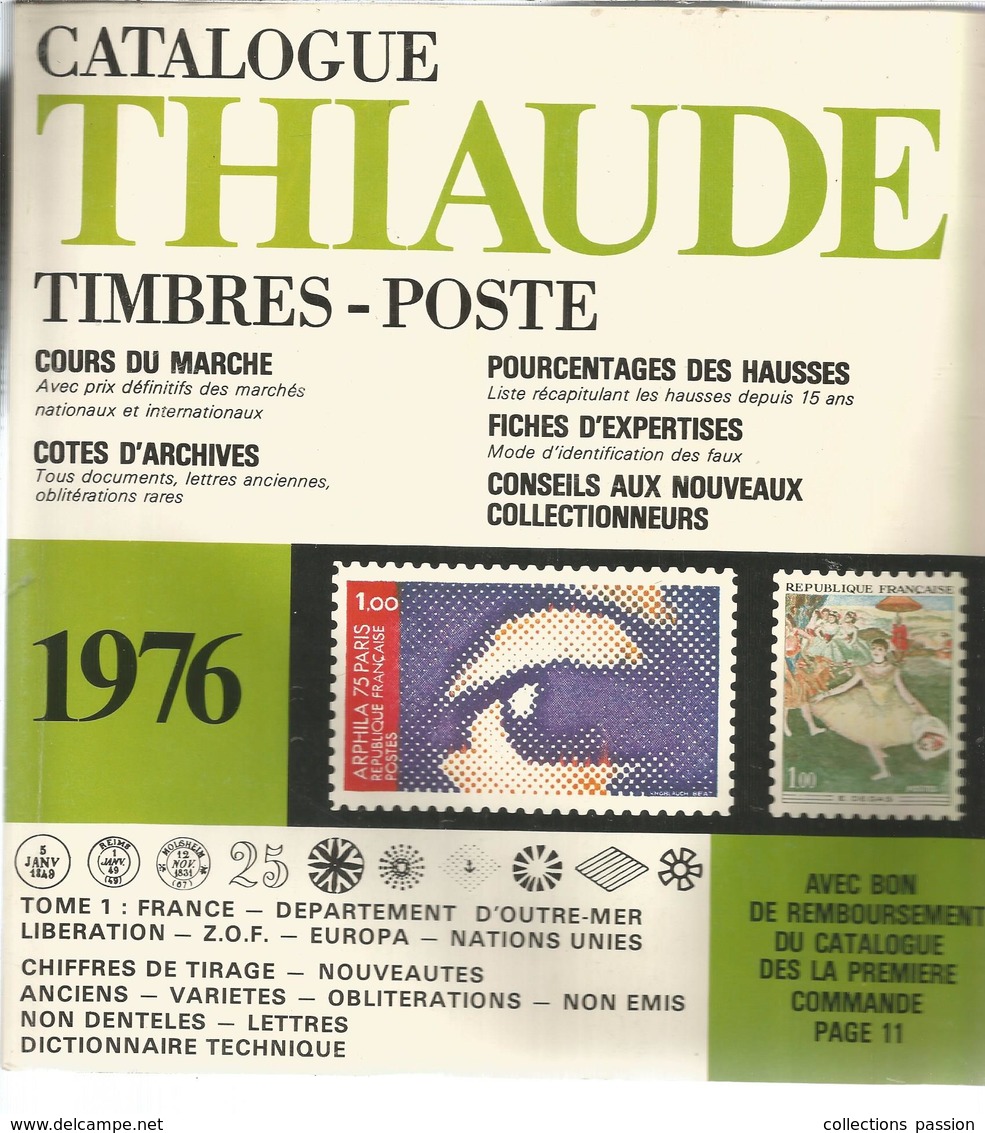 Catalogue THIAUDE , Timbres-poste ,1976 , 256 Pages ,frais Fr 7.55 E - France