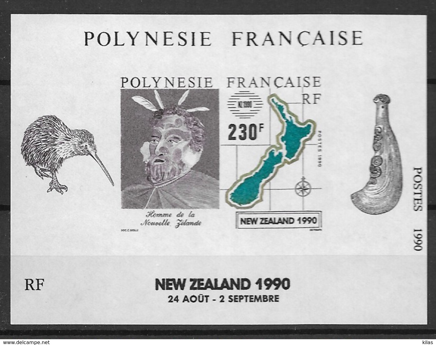 FRENCH POLYNESIA 1990 INTERNATIONAL PHILATELIC EXHIBITION - NEW ZEALAND' 90 MNH - Hojas Y Bloques