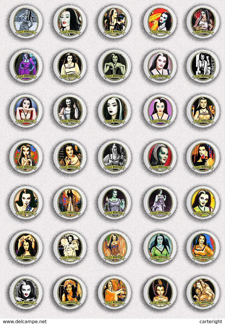 35 X The Munsters LILY Movie Film Fan ART BADGE BUTTON PIN SET 4 (1inch/25mm Diameter) - Films