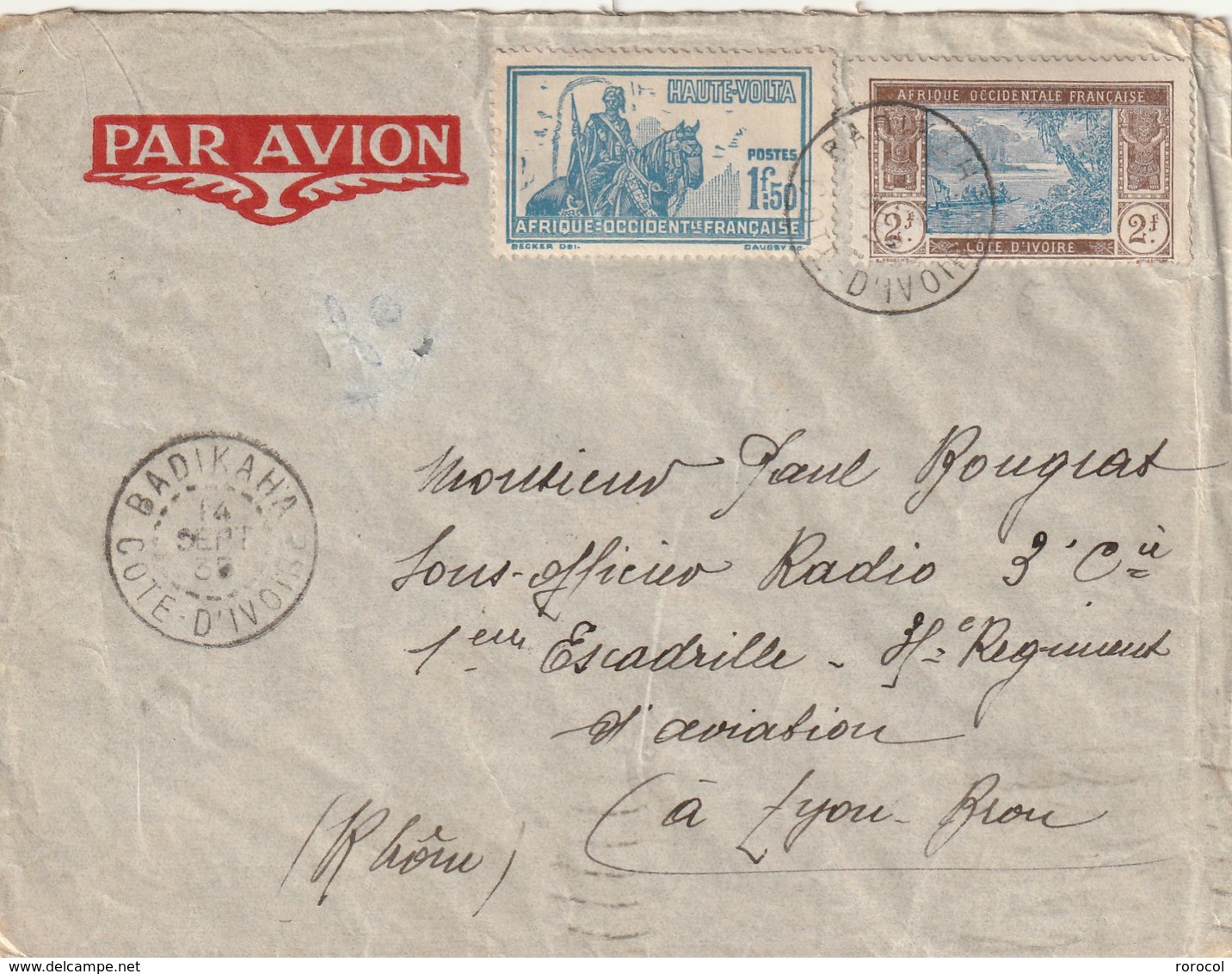 LETTRE 1935 BADIKAHA Affranchissement Mixte Haute-Volta / Côte D'Ivoire - Storia Postale