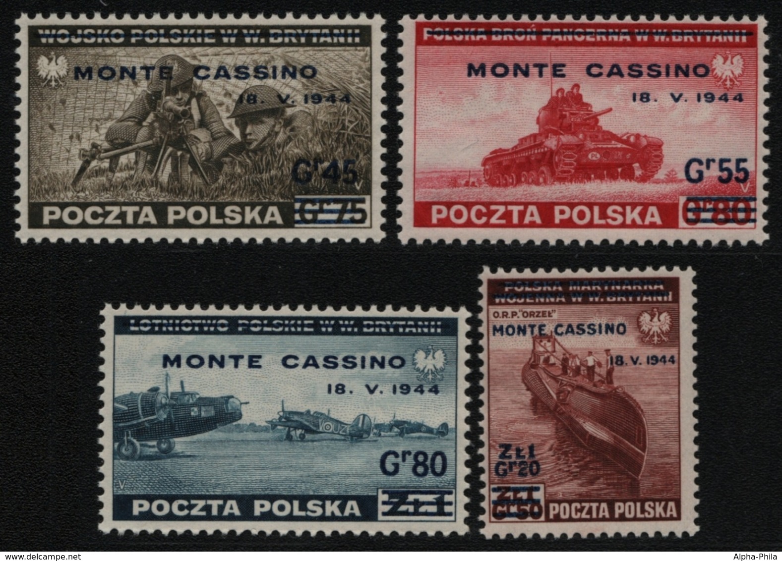 Polen 1944 - Mi-Nr. 376-379 ** - MNH - Monte Cassino - Unused Stamps