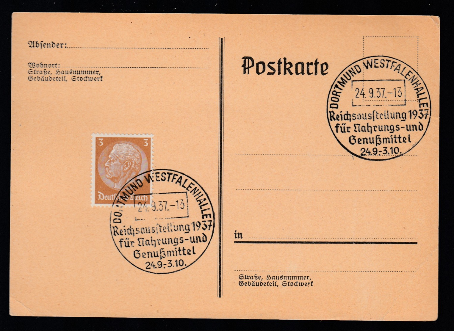 Deutsches Reich Postkarte Ungelaufen Sonderstempel 1937 Dortmung Westfalenhalle Lot 130D - Maschinenstempel (EMA)