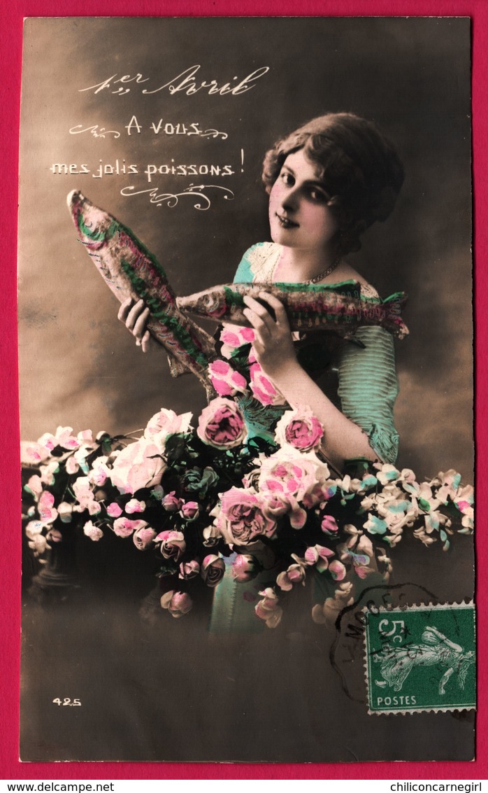 Fantaisie - Femme Avec Bandeau - 1er Avril - A Vous Mes Jolis Poissons - Fleurs - Roses - Femmes - 425 - 1er Avril - Poisson D'avril