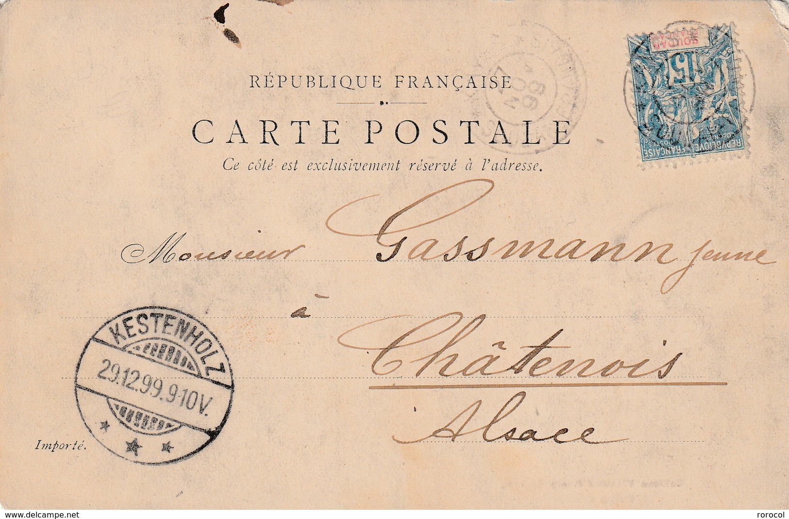 CP KAYES 15cts Groupe Pour KESTENHOLTZ (Chatenois Alsace) - Covers & Documents