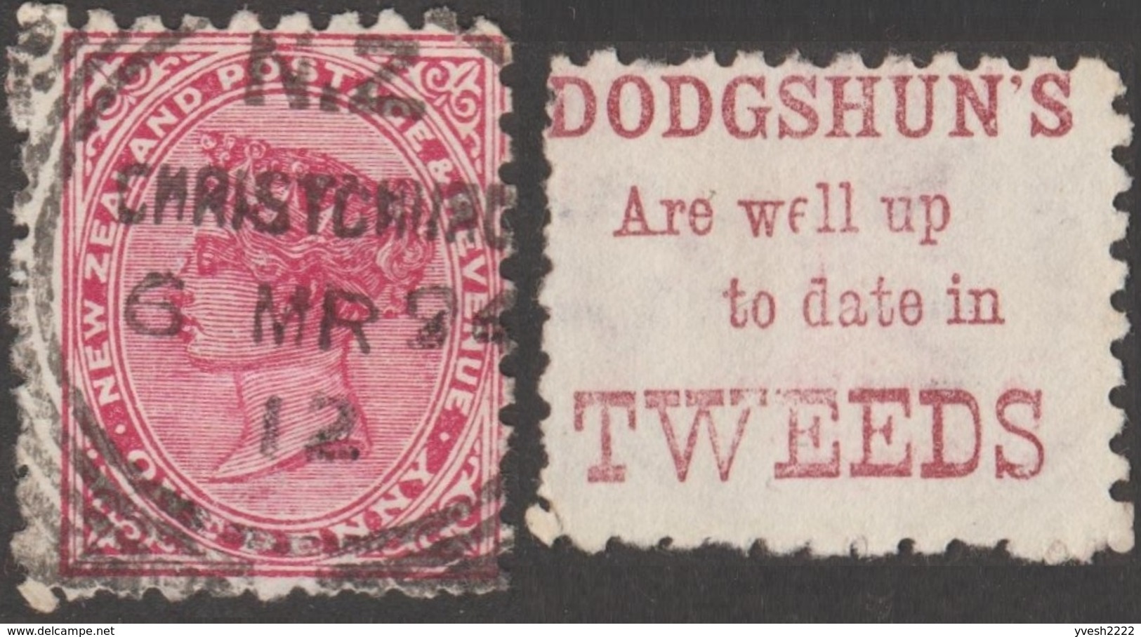 Nouvelle-Zélande 1894. Timbre Publicitaire, Superbe Qualité. Nathaniel Dodgshun, Importateur De Laine, Spécialiste Tweed - Textile