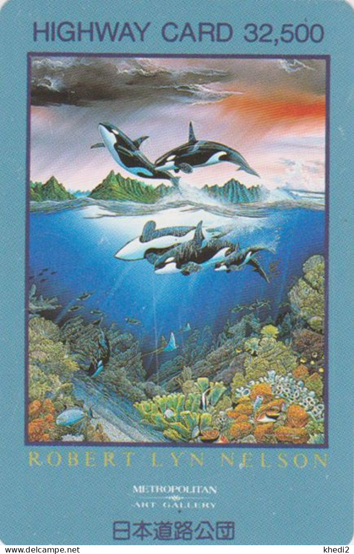 Carte JAPON - ANIMAL PEINTURE NELSON - Animal - ORQUE & CORAIL - ORCA & CORAL - PAINTING JAPAN Highway Card - HW 315 - Dolphins