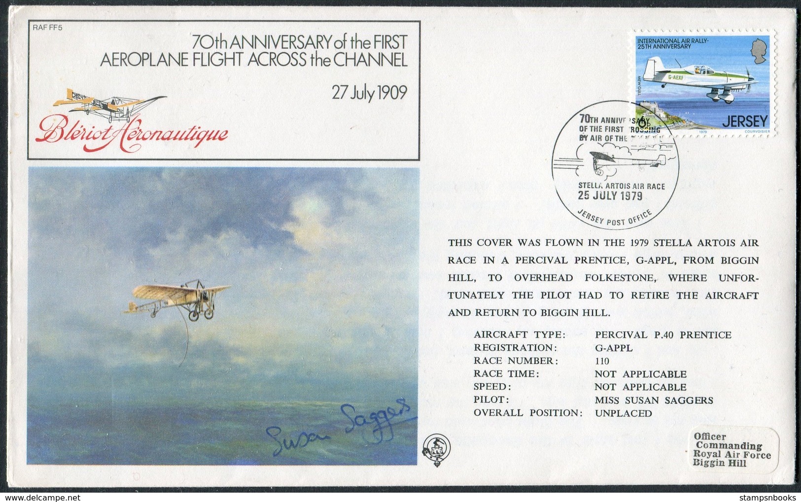 5 X 1979 Jersey RAF FF5 Signed Flight Covers. 70th Anniversary Of Bleriot. Stella Artois Air Race - Jersey