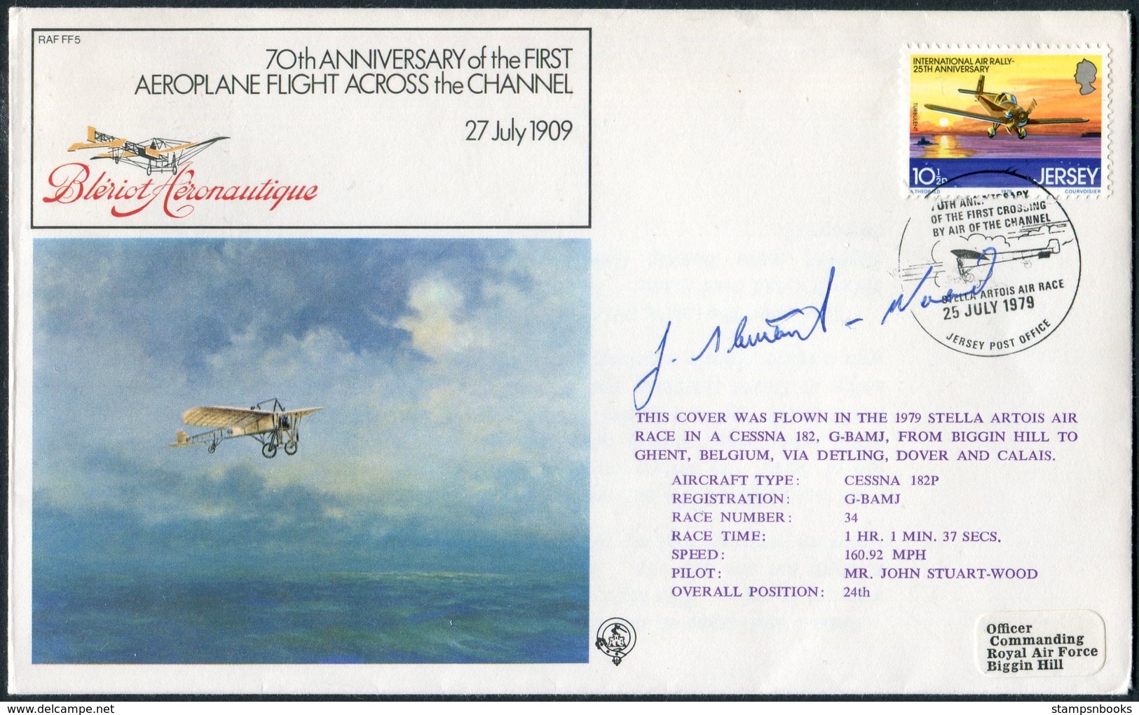 5 X 1979 Jersey RAF FF5 Signed Flight Covers. 70th Anniversary Of Bleriot. Stella Artois Air Race - Jersey