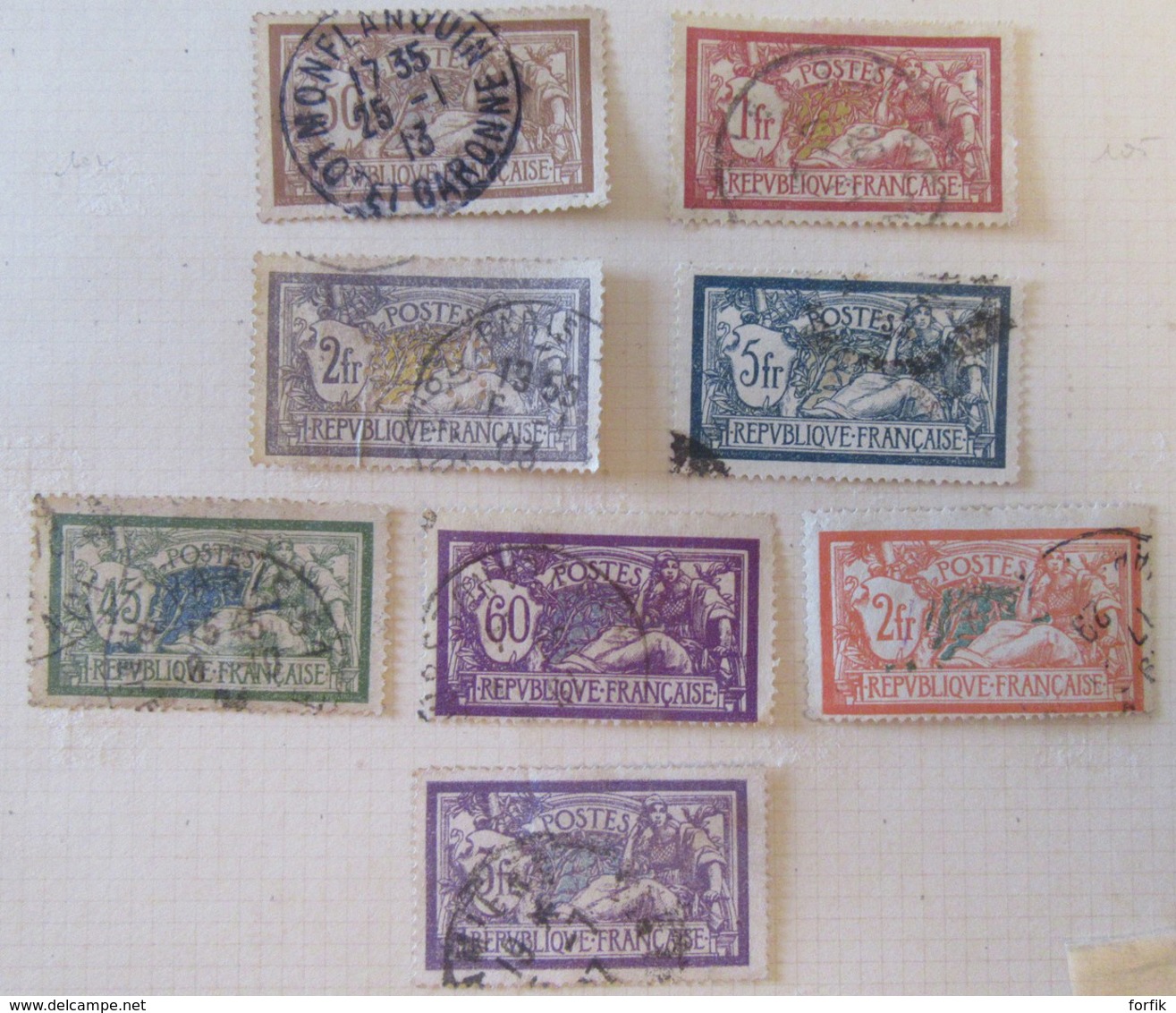 Lot De 8 Timbres Type Merson Oblitérés - YT N°120, 121, 122, 123, 143, 144, 145, 206 - Timbre 2 Fr Perforé - 1900-27 Merson