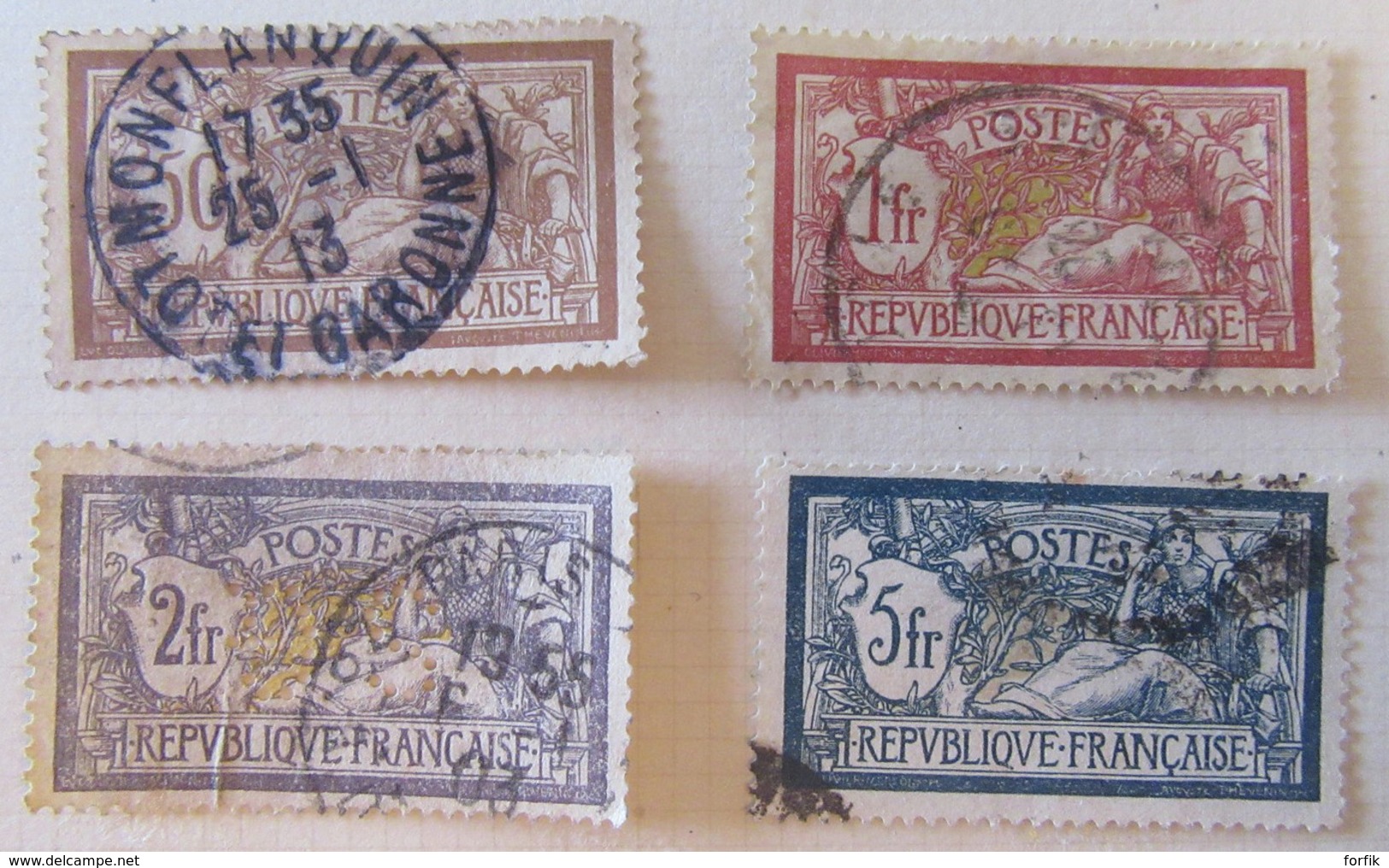 Lot De 8 Timbres Type Merson Oblitérés - YT N°120, 121, 122, 123, 143, 144, 145, 206 - Timbre 2 Fr Perforé - 1900-27 Merson