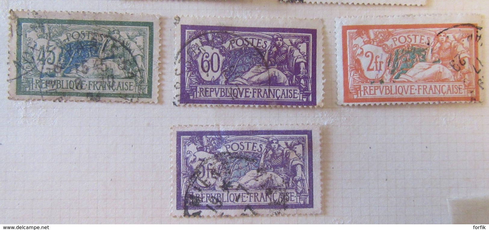 Lot De 8 Timbres Type Merson Oblitérés - YT N°120, 121, 122, 123, 143, 144, 145, 206 - Timbre 2 Fr Perforé - 1900-27 Merson