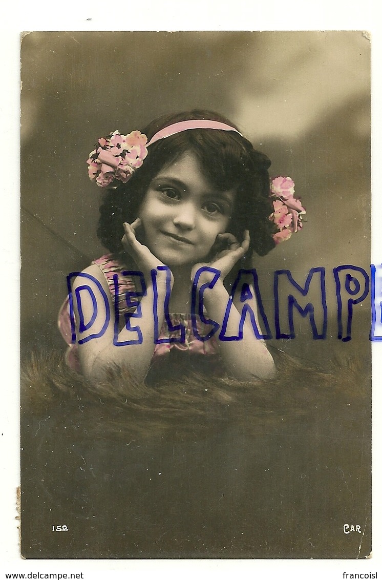 Photographie.  Petite Fille, Serre-tête, Fleurs CAR 152. 1912. Glacée - Portretten