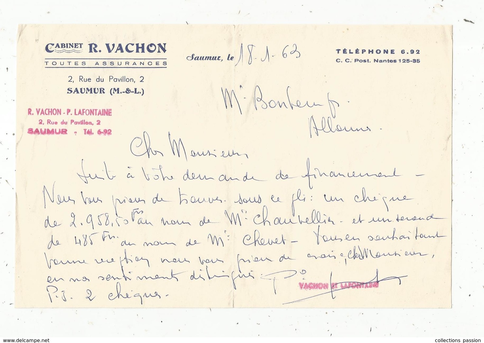 Courrier Commercial Cabinet R. VACHON ,SAUMUR ,  1963 , Frais Fr 1.55 E - 1950 - ...