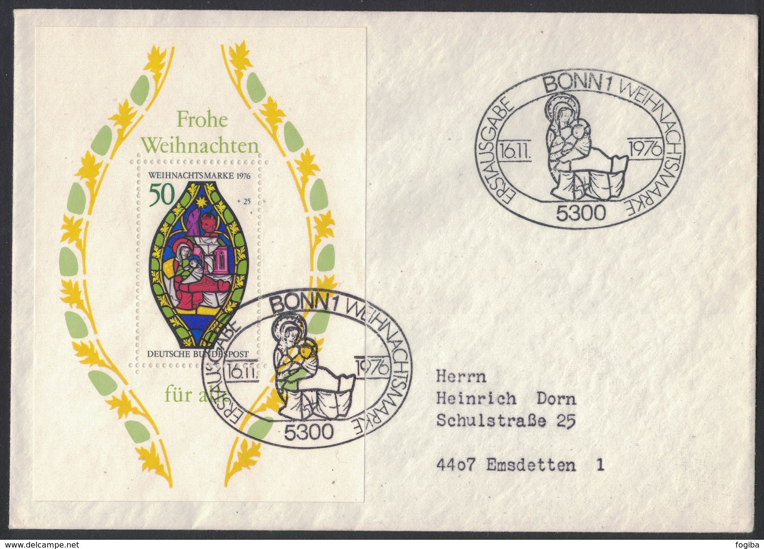 AE209    FDC Bund, BRD, Mi.-Nr. 912. Block 13, Ersttagsbrief Weihnachten 1976 - Other & Unclassified