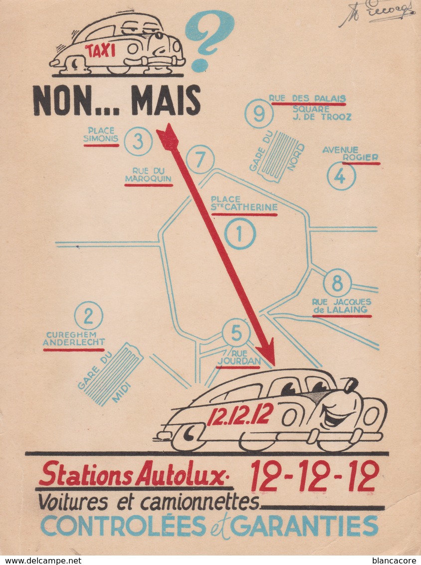 Bruxelles Autolux Taxi Siège Social Actuel Molenbeek / Publicité Vers 1950 RARE - Transportmiddelen