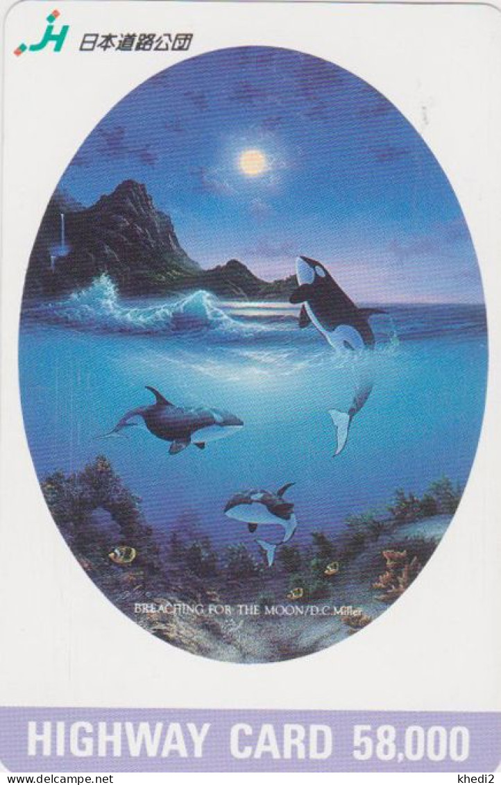 Carte JAPON - PEINTURE MILLER / BREACHING FOR THE MOON - Animal Dauphin ORQUE - ORCA JAPAN Highway  Card - HW 322 - Dolphins