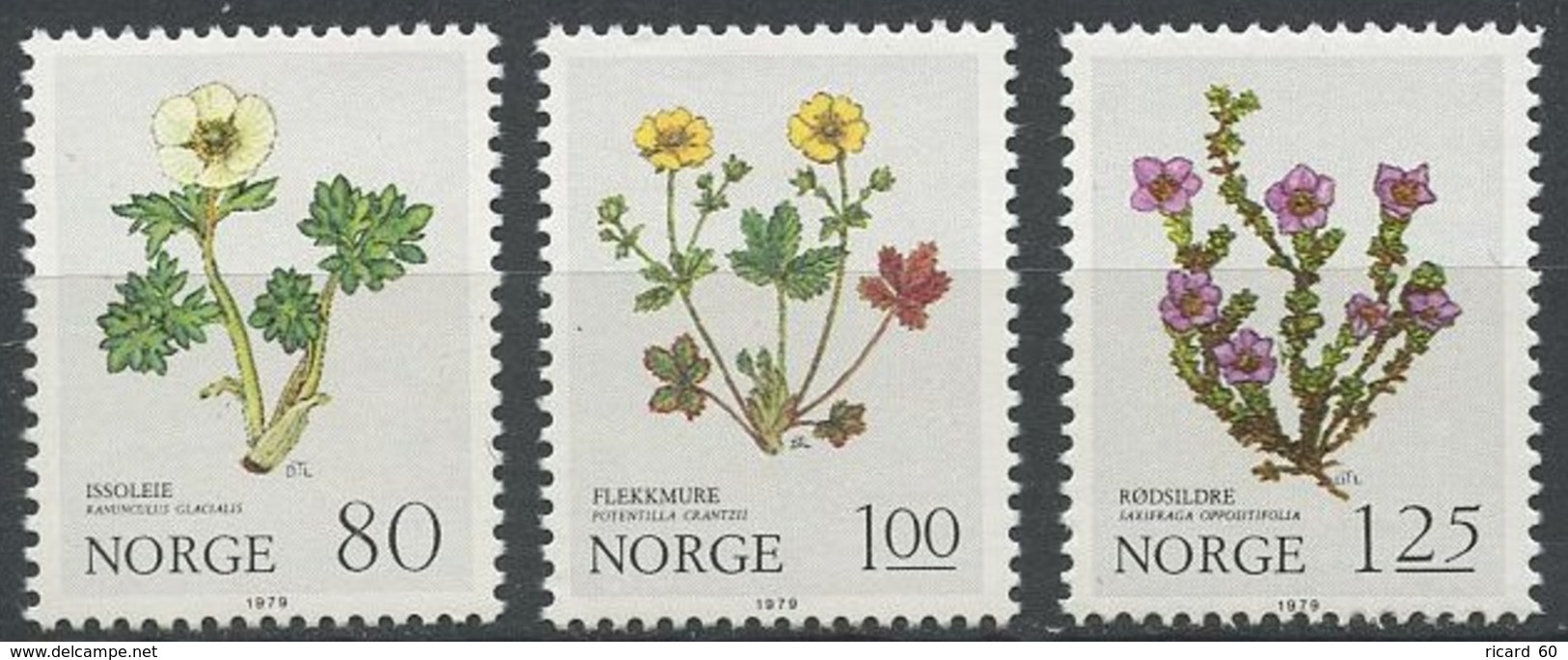 Timbres Neufs De Norvège N° 755-7 Yt, Fleurs Des Montagnes, Ranunculus Glacialis, Potentilla Crantzii, Saxifraga Opposit - Neufs