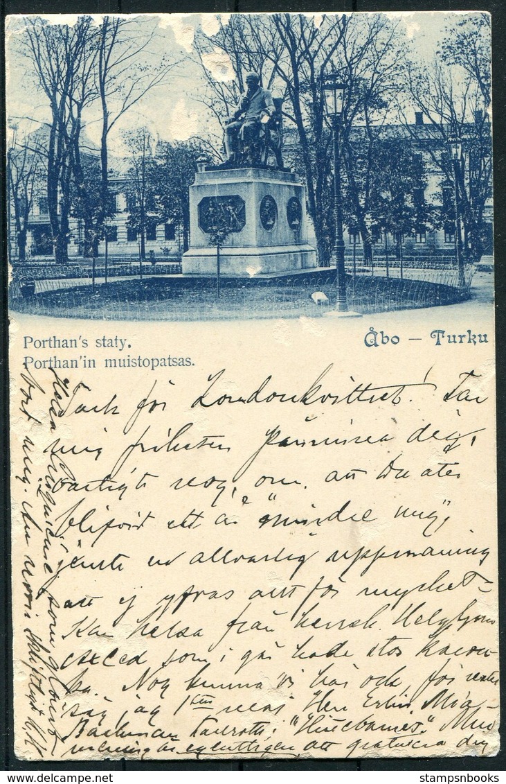 1901 Finland Abo/Turku Porthan Statue Postcard - Paris. Railway TPO? - Covers & Documents