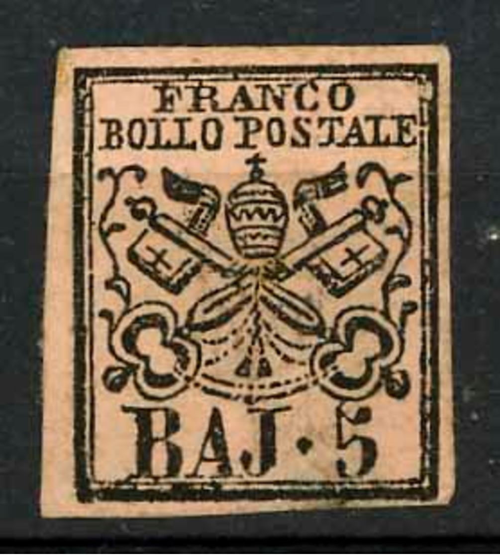 STATO PONTIFICIO-1852-Catalogo Sassone N° 6A-5 Baj Nuovo Senza Gomma - Stato Pontificio