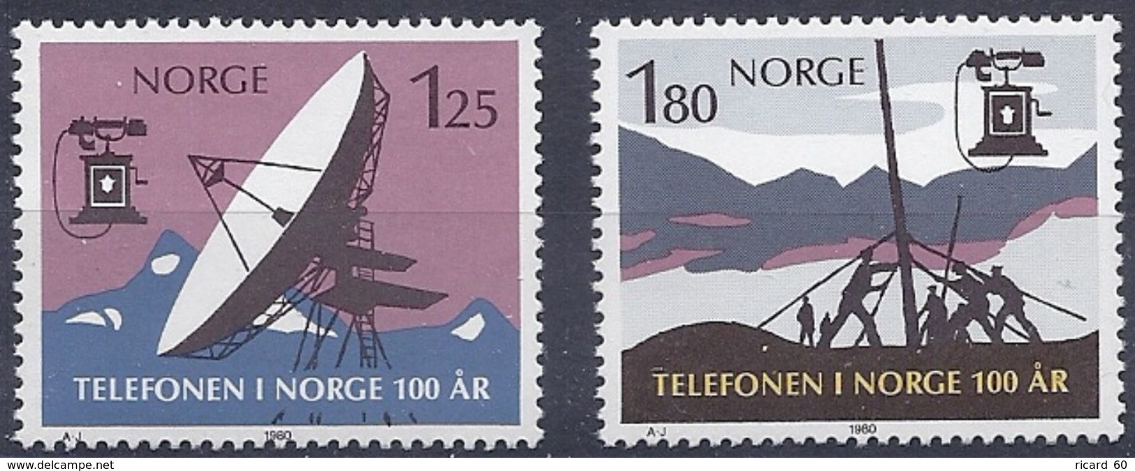 Timbres Neufs De Norvège N° 771-2 Yt, Centenaire De La Mise En Service Du Téléphone, Parabole - Unused Stamps