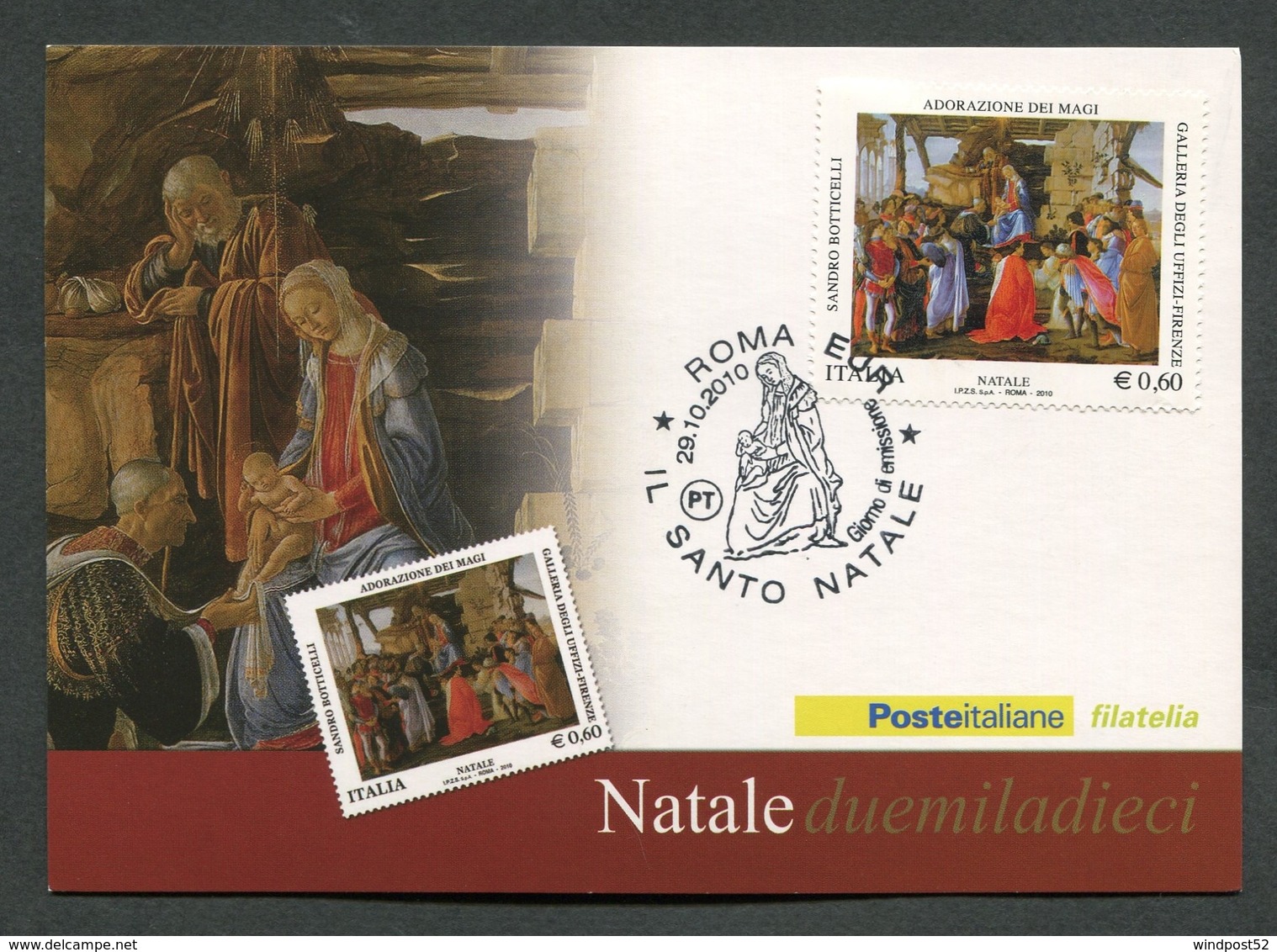 ITALIA FDC CARTOLINA MAXIMUM CARD 2010 - IL SANTO NATALE ADORAZIONE DEI MAGI BOTTICELLI - 157 - Maximumkarten (MC)