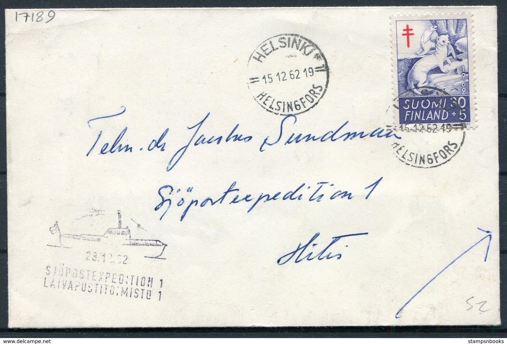 1962 Finland Paquebot Ship Cover. TB Charity - Covers & Documents