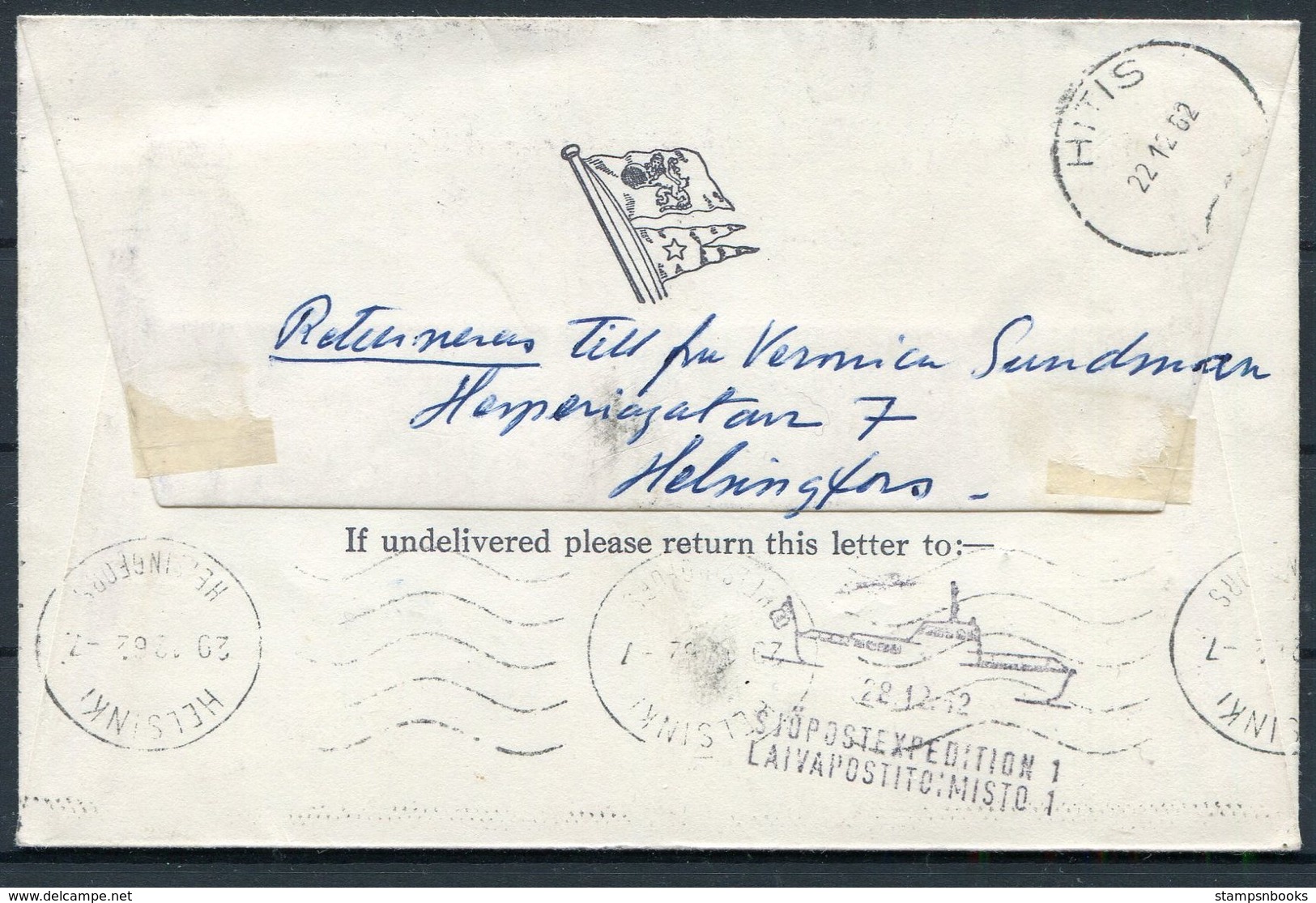 1962 Finland Paquebot Ship Cover. TB Charity - Briefe U. Dokumente