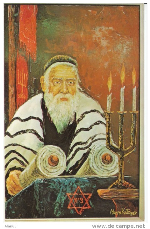 Morris Katz Artist Signed 'Zada', Rabbi Torah, C1960s Vintage Postcard - Judaisme
