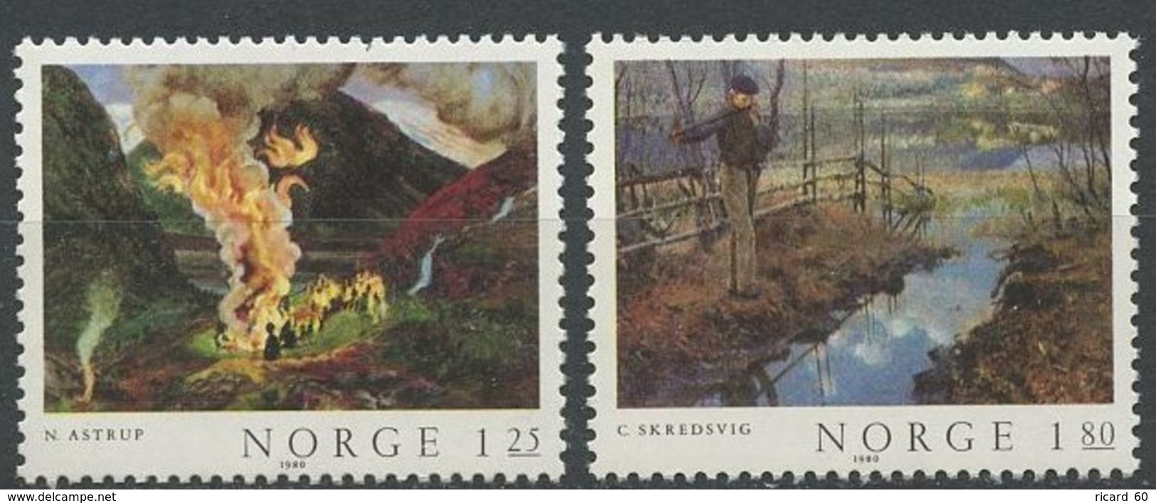 Timbres Neufs De Norvège N° 779-80 Yt, Peintures, Astrup, Skredsvig, Feu, Ruisseau - Neufs