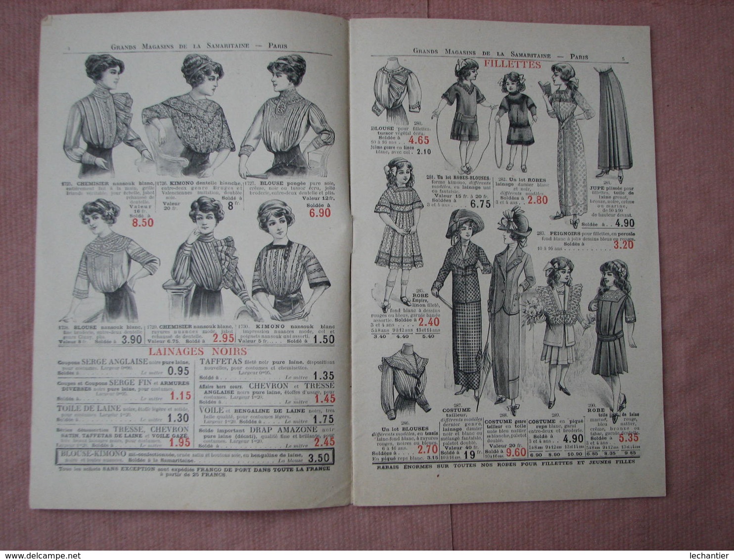 La Samaritaine 1911 -1913 - 2 catalogues soldes d'été  et soldes fin de saison TBE