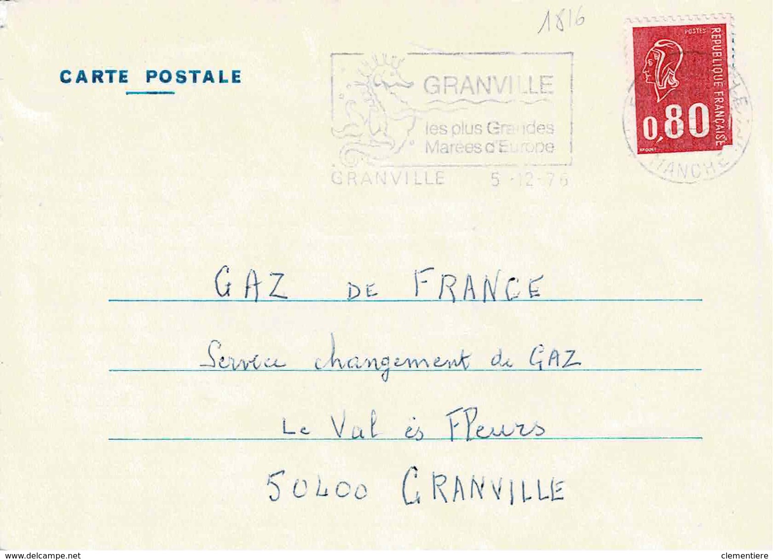 TP N° 1816 Seul Sur Carte Postale GDF De Granville - 1961-....