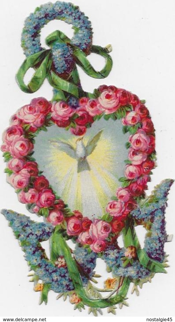 Lot De 4 Chromo Découpi : Barrette Roses- Coeur-croix Myosotis Bateau - Coeur Roses Colombe - Violettes Missive Mains - Fleurs